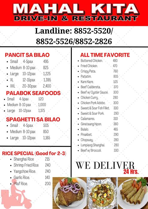 mahal kita hotel menu.